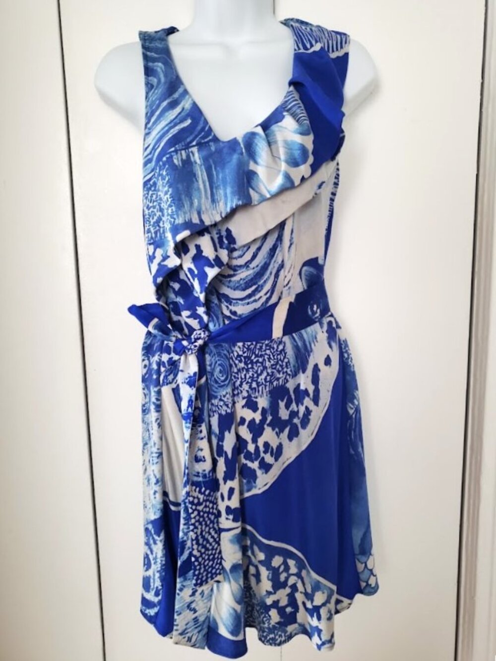 Silk sleeveless Mini Dress Ruffle Asymmetrical V-Neck wrap-style Size 0 XS